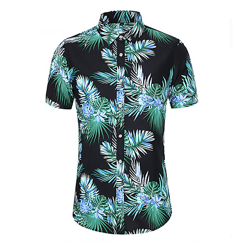 

Men's Shirt Other Prints Floral Color Block Leaves Print Short Sleeve Street Tops Fashion Streetwear Cool Beach Blue Green Royal Blue
