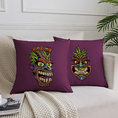 

African Tiki Double Side Cushion Cover 2PC Soft Decorative Square Throw Pillow Cover Cushion Case Pillowcase for Bedroom Livingroom Superior Quality Machine Washable Outdoor Cushion for Sofa Couch Bed Chair