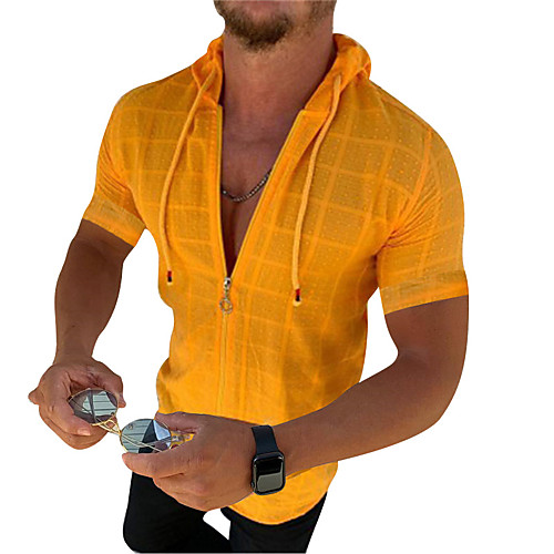 

Men's Shirt Other Prints Solid Color Drawstring Short Sleeve Street Tops Fashion Streetwear Cool Beach Green Orange White