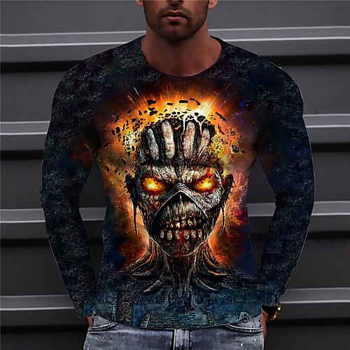 

Men's Unisex Tee T shirt Shirt 3D Print Graphic Prints Skull Print Long Sleeve Daily Tops Casual Designer Big and Tall Navy Blue