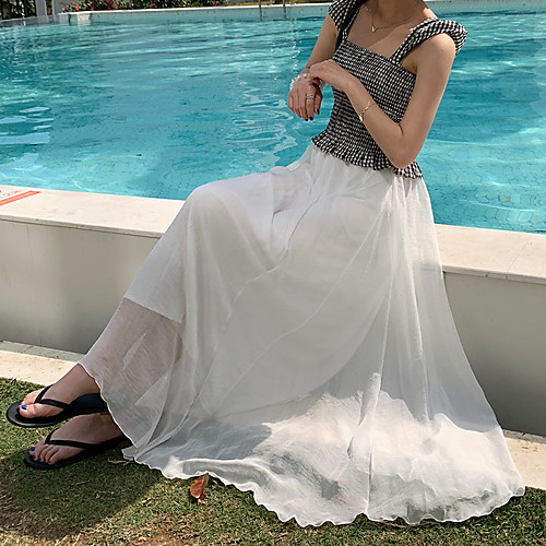 

Women's Casual / Daily Weekend Basic Streetwear Maxi Skirts Solid Colored Pleated Blue Blushing Pink Gray