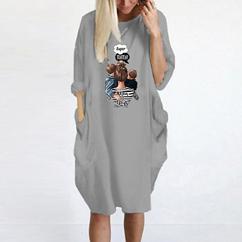 

Women's T Shirt Dress Tee Dress Knee Length Dress Blue Yellow Fuchsia Gray Green White Black Long Sleeve Print Spring Summer Round Neck Casual Oversized 2021 S M L XL XXL 3XL 4XL 5XL