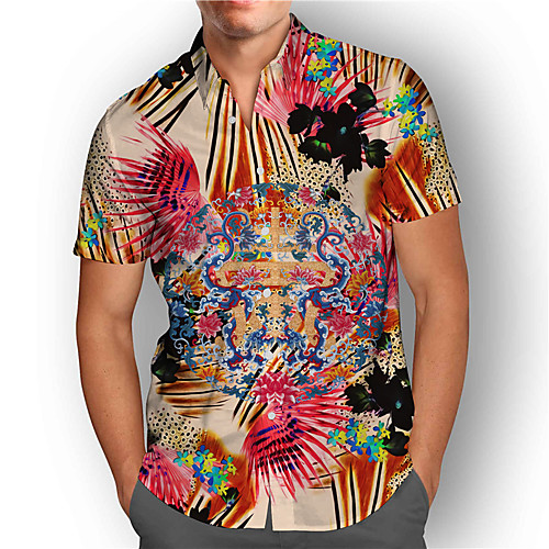 

Men's Shirt 3D Print Abstract Plus Size 3D Print Button-Down Short Sleeve Street Tops Casual Fashion Breathable Comfortable Rainbow