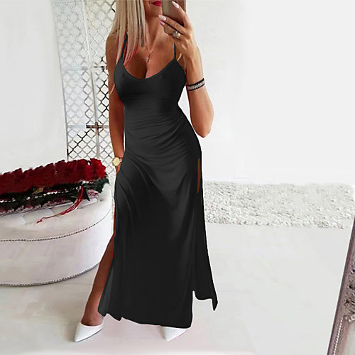 

Women's Strap Dress Maxi long Dress Factory direct sales max size 250g Yellow Red Wine Gray Black Navy Blue Sleeveless Solid Color Split Spring Summer Sexy Party 2021 S M L XL XXL XXXL