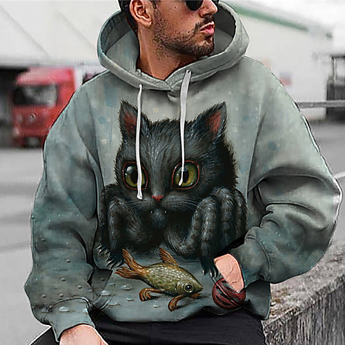 

Men's Unisex Hoodie Cat Graphic Prints Print Daily Sports 3D Print 3D Print Casual Hoodies Sweatshirts Gray