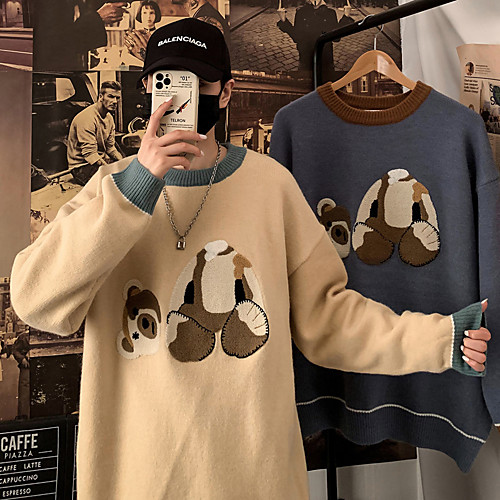 

Men's Animal Cardigan Long Sleeve Sweater Cardigans Crew Neck Winter Blue Khaki