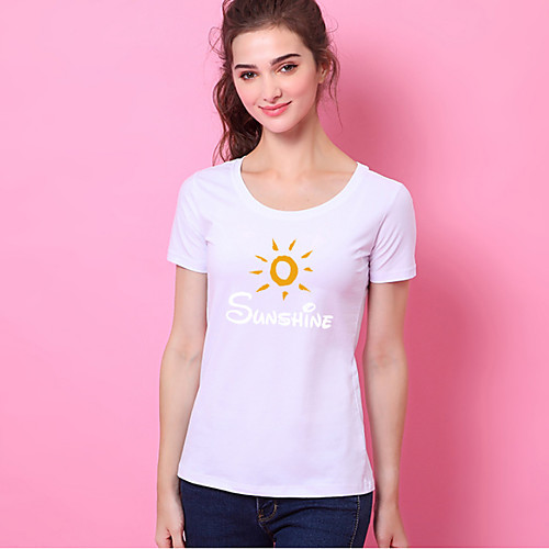 

Women's Painting T shirt Graphic Text Print Round Neck Basic Tops Cotton Blushing Pink White Black