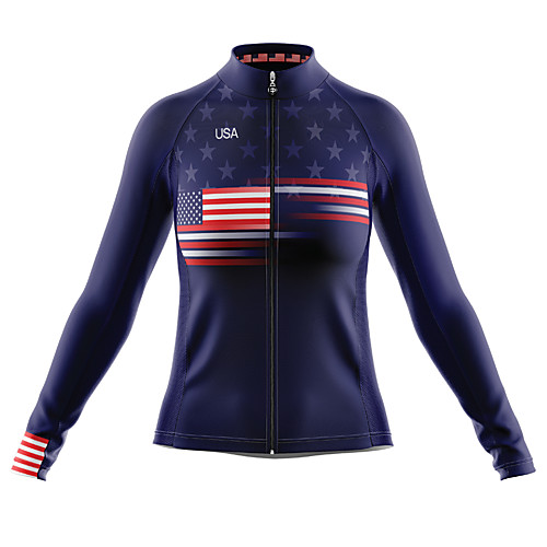 

21Grams Women's Long Sleeve Cycling Jersey Spandex Blue American / USA Bike Top Mountain Bike MTB Road Bike Cycling Quick Dry Moisture Wicking Sports Clothing Apparel / Stretchy / Athleisure