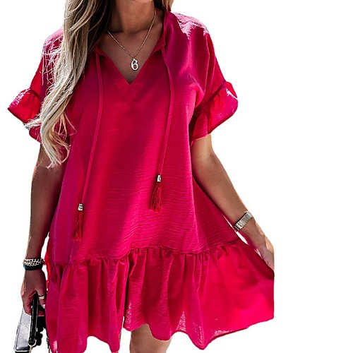 

Women's A Line Dress Short Mini Dress Sky Blue White Black Red Short Sleeve Solid Color Summer Casual 2021 S M L XL 2XL
