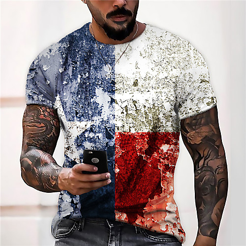 

Men's Unisex Tee T shirt Shirt 3D Print Color Block Graphic Prints Print Short Sleeve Daily Tops Casual Designer Big and Tall Blue / White