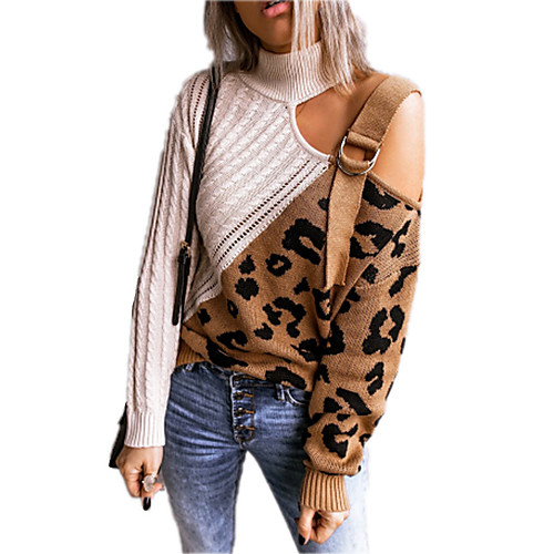 

Women's Stylish Leopard Sweater Long Sleeve Sweater Cardigans Turtleneck Fall Winter White
