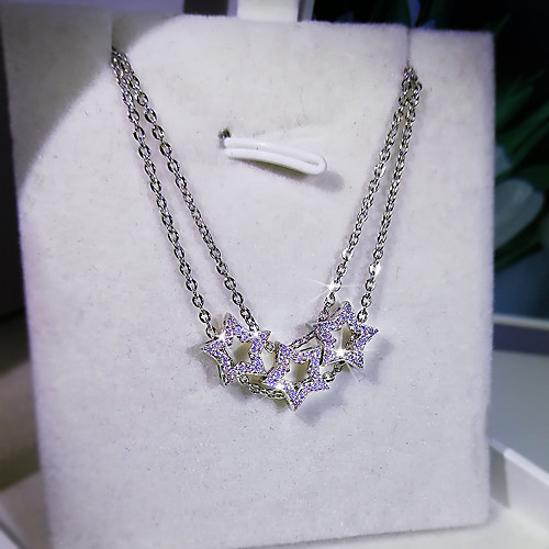 

Women's Clear AAA Cubic Zirconia Pendant Necklace Monogram Star Luxury Trendy Rock Korean Brass Silver 50 cm Necklace Jewelry 1pc For Wedding Party Evening Gift Beach
