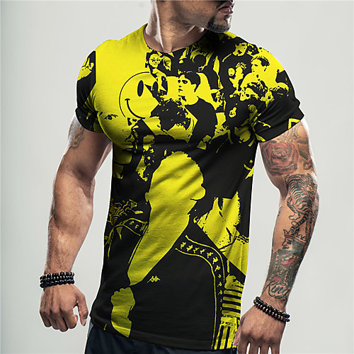 

Men's Unisex Tee T shirt Shirt 3D Print Graphic Prints Human Print Short Sleeve Daily Tops Casual Designer Big and Tall Yellow