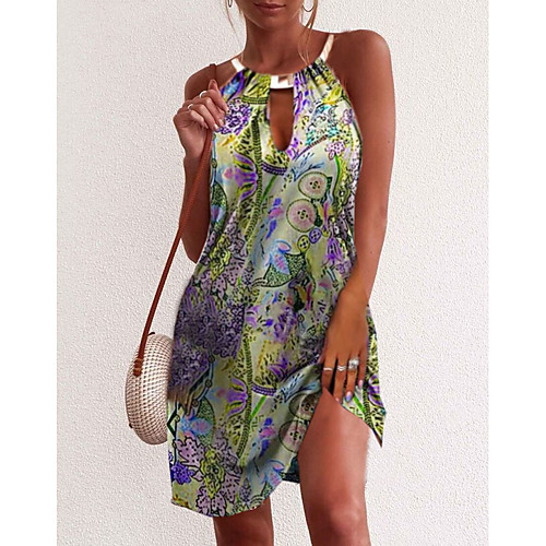 

Women's Sheath Dress Knee Length Dress Purple Yellow Green Red Sleeveless Print Summer Round Neck Casual 2021 S M L XL XXL 3XL