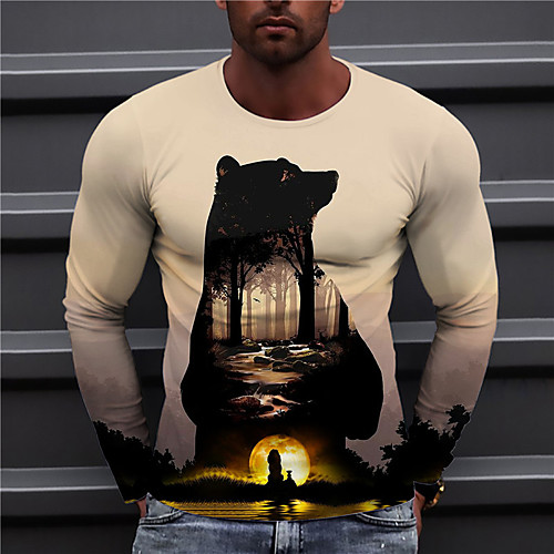 

Men's Unisex Tee T shirt Shirt 3D Print Graphic Prints Bear Print Long Sleeve Daily Tops Casual Designer Big and Tall Brown
