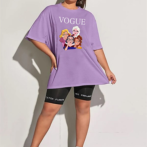 

Women's Loose Short Mini Dress Purple White Black Short Sleeve Cartoon Print Spring Summer Round Neck Casual Cute 2021 L XL XXL XXXL 4XL