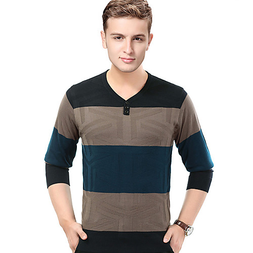 

Men's Stylish Vintage Style Knitted Color Block Pullover Sweater Long Sleeve Sweater Cardigans V Neck Fall Winter Khaki