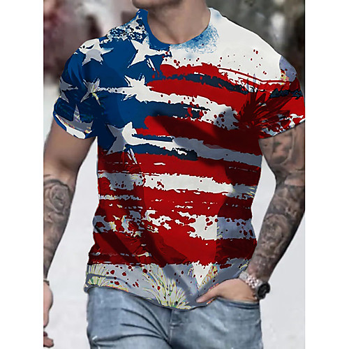 

Men's Tee T shirt Shirt 3D Print Graphic Flag Plus Size Short Sleeve Casual Tops Basic Designer Slim Fit Big and Tall Red / White Red
