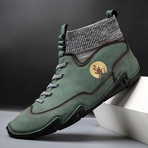 

Men's Boots Crochet Leather Shoes Fashion Boots Business Sporty Casual Daily Office & Career Nappa Leather Cowhide Warm Handmade Non-slipping Booties / Ankle Boots Yellow Blue Green Fall Winter