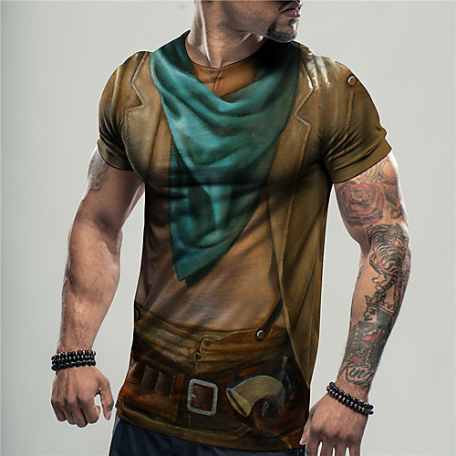 

Men's Unisex Tee T shirt Shirt 3D Print 3D Graphic Prints Print Short Sleeve Daily Tops Casual Designer Big and Tall Brown