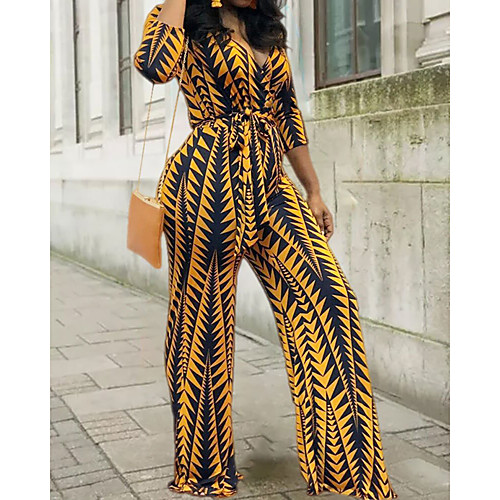 

Women's Sexy Causal Daily Holiday 2021 Yellow Jumpsuit Geometic Print