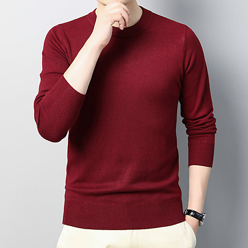 

Men's Stylish Vintage Style Knitted Solid Color Pullover Sweater Long Sleeve Sweater Cardigans Crew Neck Fall Winter Yellow Wine Green