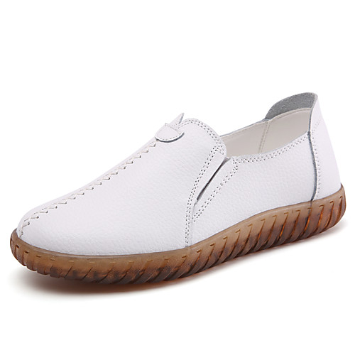 

Women's Loafers & Slip-Ons Flat Heel Round Toe Booties Ankle Boots Daily Work Cowhide Solid Colored Gray White Black