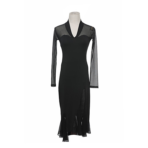 

Latin Dance Dress Tulle Women's Training Performance Long Sleeve Natural Crystal Cotton