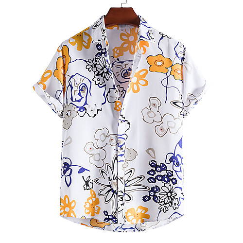 

Men's Shirt Floral Short Sleeve Casual Tops Hawaiian White