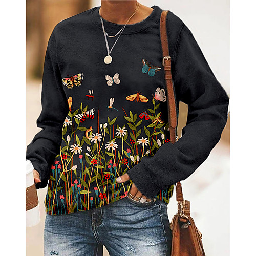 

Women's Sweatshirt Pullover Floral Butterfly Print Daily Sports 3D Print Active Streetwear Hoodies Sweatshirts Blue Gray Green