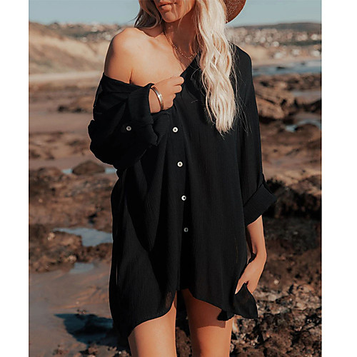 

Women's A Line Dress Short Mini Dress White Black Long Sleeve Solid Color Spring Summer Casual 2021 S M L