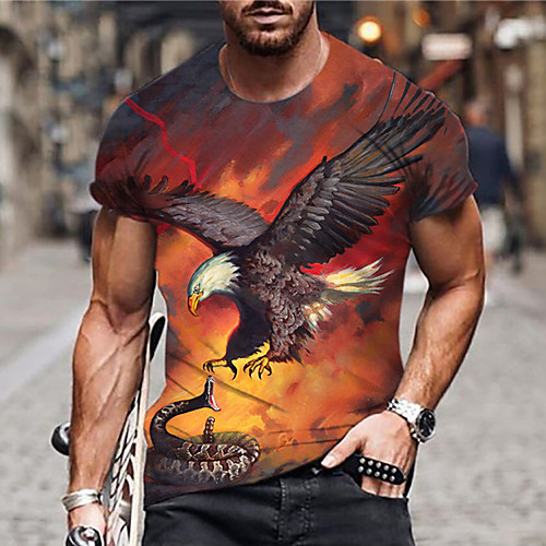 

Men's Unisex Tee T shirt Shirt 3D Print Graphic Prints Eagle Print Short Sleeve Daily Tops Casual Designer Big and Tall Orange