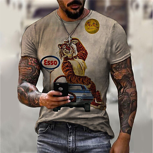 

Men's Unisex Tee T shirt Shirt 3D Print Graphic Prints Tiger Print Short Sleeve Daily Tops Casual Designer Big and Tall Gray