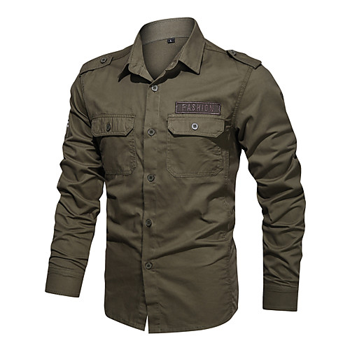 

Men's Shirt Solid Color Long Sleeve Casual Tops Cotton Retro Army Green Khaki Black