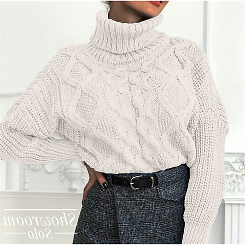

Women's Stylish Knitted Solid Color Pullover Long Sleeve Sweater Cardigans Turtleneck Fall Winter Blue Yellow Blushing Pink