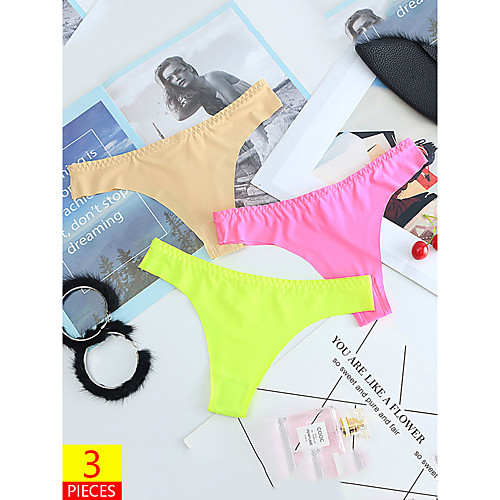 

Women's Basic G-strings & Thongs Panties Micro-elastic Low Waist 3 Pieces Multi color One-Size