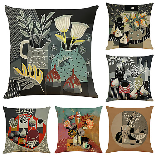 

Oil Painting Style Double Side Cushion Cover 6PC Soft Decorative Square Throw Pillow Cover Cushion Case Pillowcase for Bedroom Livingroom Superior Quality Machine Washable Outdoor Cushion for Sofa Couch Bed Chair Art Vintage