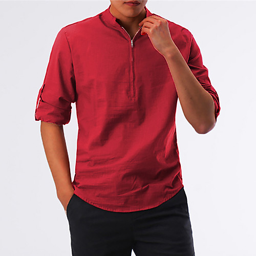 

Men's Shirt Plain Zipper Patchwork Long Sleeve Casual Tops Business Simple Lightweight Basic White Black Red