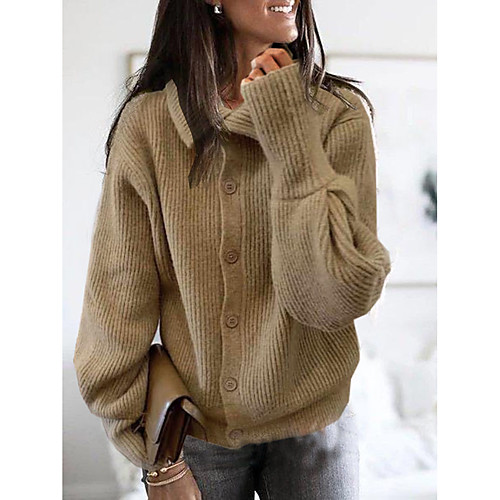 

Women's Solid Color Pullover Long Sleeve Sweater Cardigans Turtleneck Wine Red Camel khaki