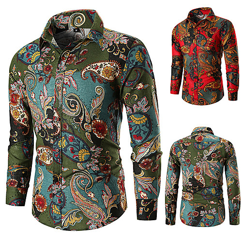 

Men's Shirt Other Prints Graphic Long Sleeve Casual Tops Casual Soft Breathable Green Red