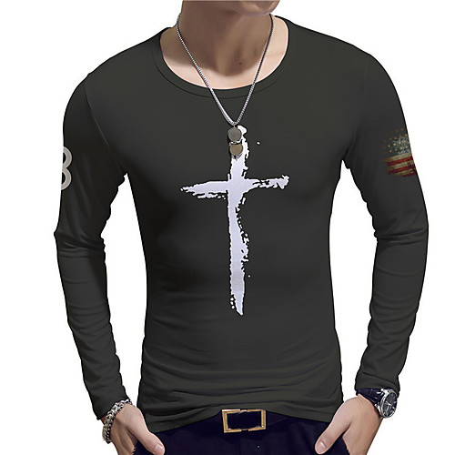 

Men's Unisex Tee T shirt Shirt 3D Print Graphic Prints Cross Print Long Sleeve Daily Tops Casual Designer Big and Tall Black