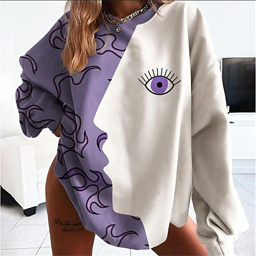 

Women's Sweatshirt Pullover Color Block Abstract Portrait Oversized Print Casual Daily Sports 3D Print Sportswear Streetwear Hoodies Sweatshirts Oversized Purple