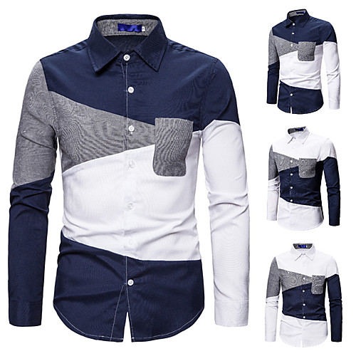 

Men's Shirt Plain Long Sleeve Casual Tops Classic White Navy Blue