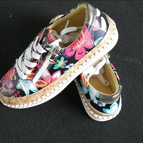 

Women's Sneakers Flat Heel Round Toe PU Color Block Purple Red White