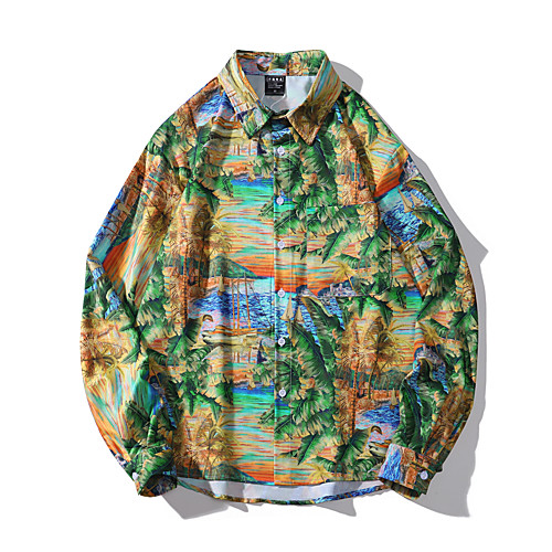 

Men's Shirt Other Prints Graphic Leaves Button-Down Print Long Sleeve Casual Tops Basic Green