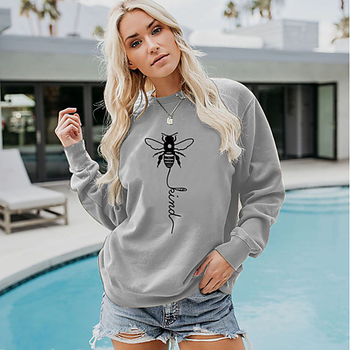 

Women's Sweatshirt Pullover Text Bee Print Daily Sports Hot Stamping Sportswear Streetwear Hoodies Sweatshirts Yellow Blushing Pink Gray