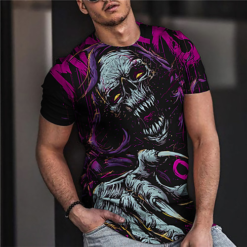 

Men's Unisex Tee T shirt Shirt 3D Print Graphic Prints Skull Print Short Sleeve Daily Tops Casual Designer Big and Tall Purple