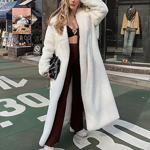 

Women's Coat Daily Fall & Winter Long Coat Loose Jacket Long Sleeve Solid Colored White
