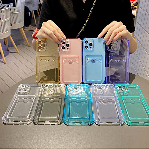 

Phone Case For Apple Back Cover iPhone 12 Pro Max 11 SE 2020 X XR XS Max 8 7 Card Holder Shockproof Dustproof Transparent Solid Colored TPU