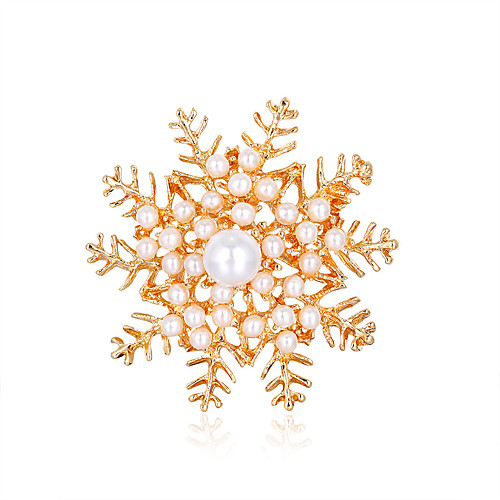 

New Fashion Retro Alloy Diamond-Studded Pearl Snowflake Brooch Ladies Corsage